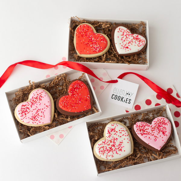 2ct Vanilla & Chocolate heart-shaped Valentine's cookie gift boxes, bundle of 3 boxes