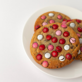 Jumbo Chocolate Chip cookies with Valentine's M&Ms